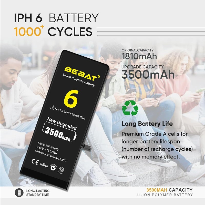 BEBAT Replacement for iPhone 6 Battery, 3500mAh High Capacity Li-ion Polymer Replacement Battery for Model A1586, A1589, A1549 with Professional Repair Tool Kits - Image 4